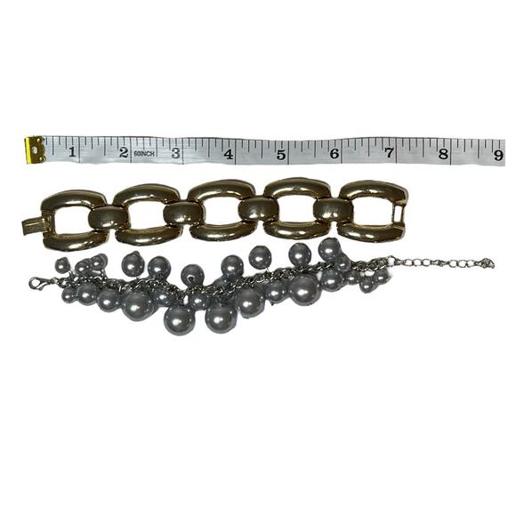 Bracelets Lot 2 Cha Cha Silver Tone Dangle Bead Gold Tone Chunky Shiny Oval Link - Picture 4 of 5